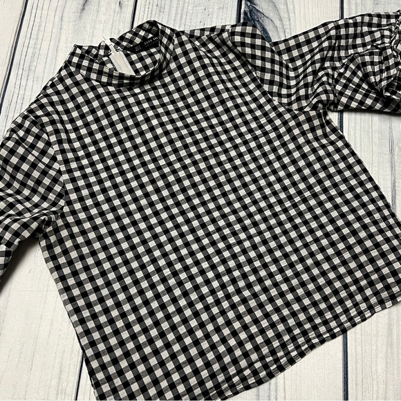 Zara Gingham Ruffled Sleeve Blouse Size S - Picture 4 of 7